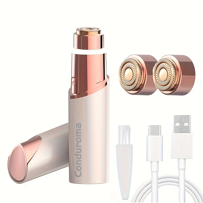 Image of Conduroma Facial Hair Removal For Women: Rechargeable Electric 2 Extra Heads - Face Razor For Chin, Upper Lip, And , Equipped With Light