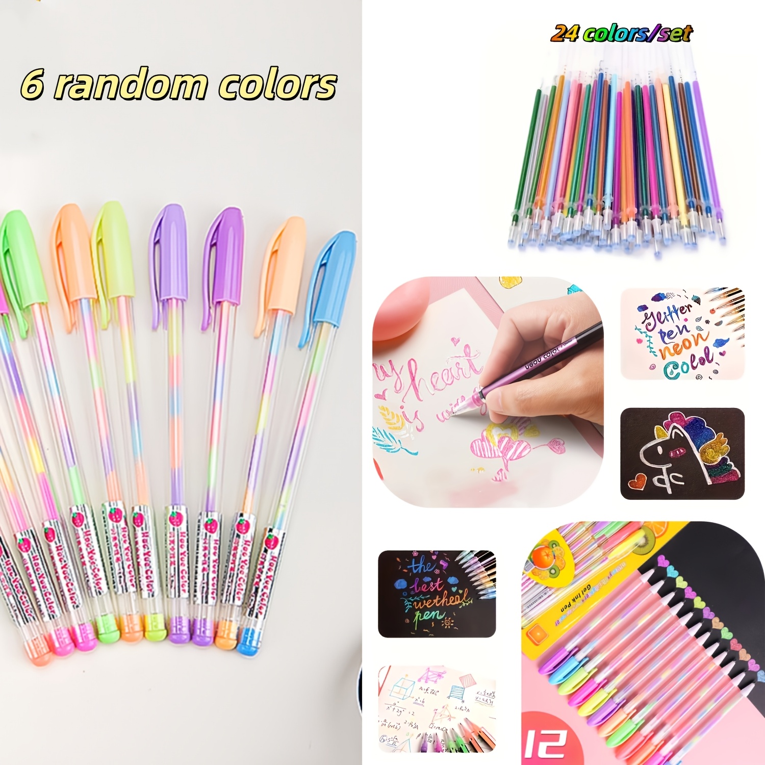 TEMU Set di 30 penne con glitter sfumato, 6 penne + 24 ricariche, adatte per pittura e graffiti, penne acquerellabili, penne a punta fine adatte per