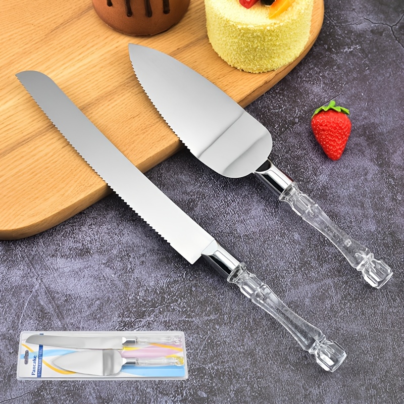 Stainless Steel Cake Knife And Spatula Set Includes 1 Cake Knife And 1 Stainless Steel Cake Spatula With Pp Crystal Handle, Perfect For Wedding Cakes, Birthdays, Anniversaries, Parties, And Holidays