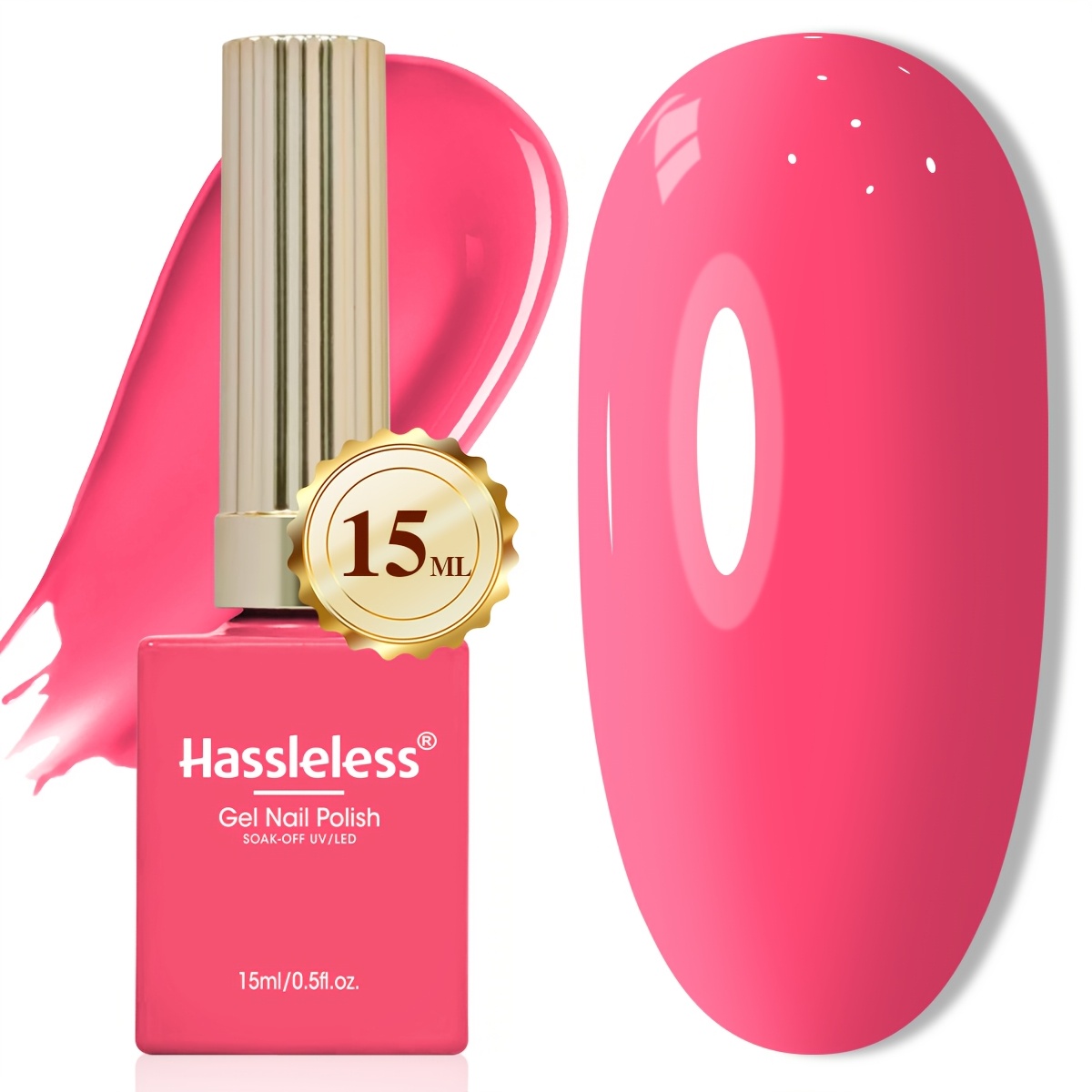 TEMU 1pc Gel Nail Polish 15ml Bow Glass Bottle | Gift Shiny Bright Strengthening Soak Off Fuchsia | Long Lasting Up To Chip Resistant | Suitable For