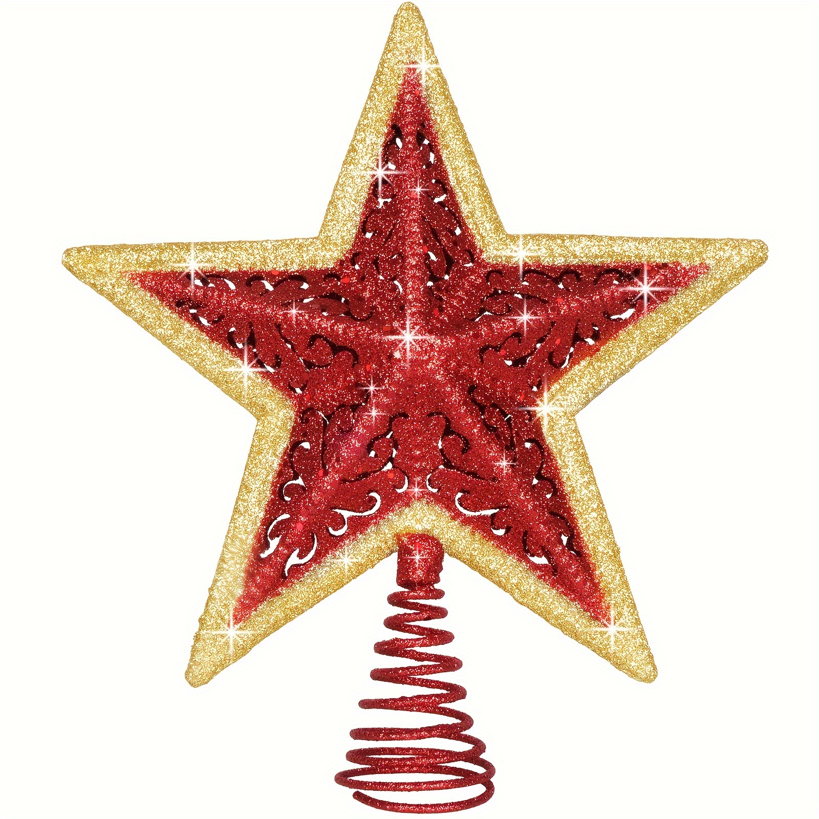Image of 11.6 Inch Christmas Star Tree Topper, Glitter Red Tree Topper, Christmas Ornaments For Holiday Party