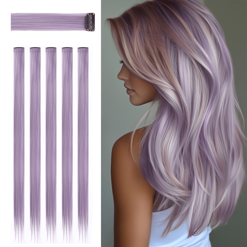 TEMU 5 extension per capelli viola taro | Extension per capelli con clip da 24" | Extension per capelli lisci e lunghi colorati con clip | Extension
