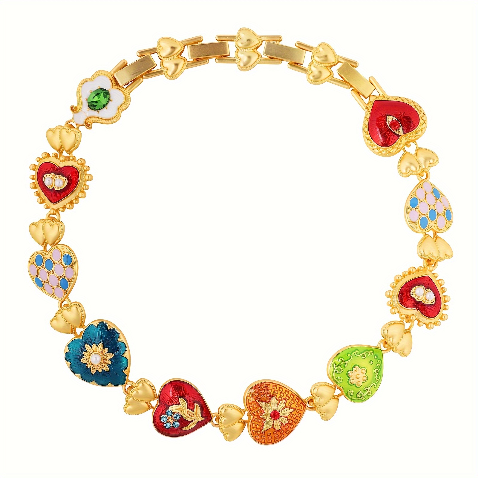 

Colorful Byzantine Medieval Renaissance Bold Gol Plated Chunky Costume Statement Heart Pendant Choker Necklace Cool Jewelry Necklaces Coolest Gifts For Women Chunky Trendy