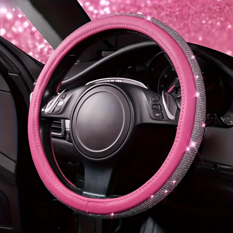 Universal Fit Pink Steering Wheel Cover with Rhinestone Embellishments - Durable and Stylish Accessory for SUVs, Trucks, and Cars