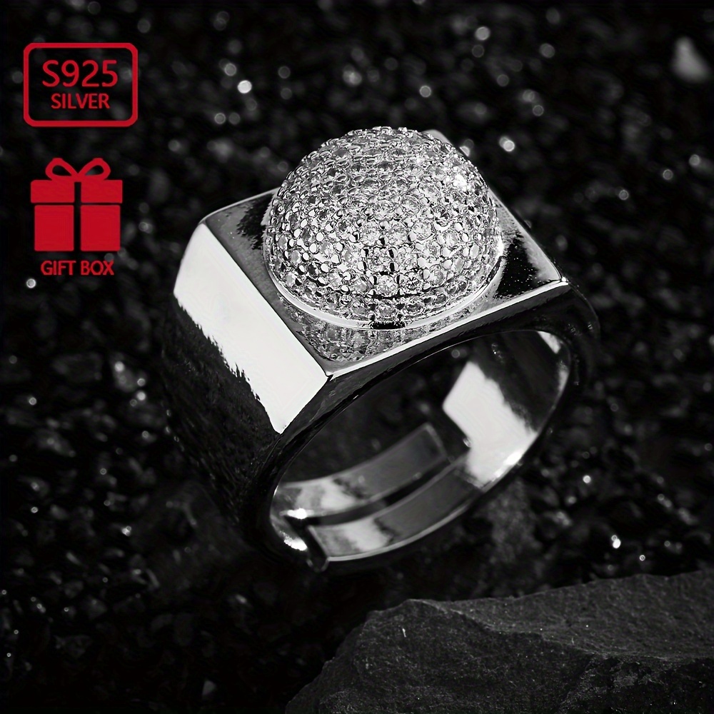 

925 Sterling Silvery Hip-hop With Cubic Zirconia - Adjustable , Parties & Gifts