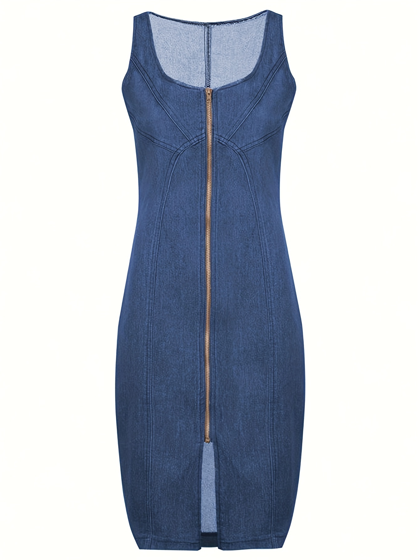 blue white striped linen dress SwimZip Women's Long Sleeve Swim Dress Cover Up main image 0