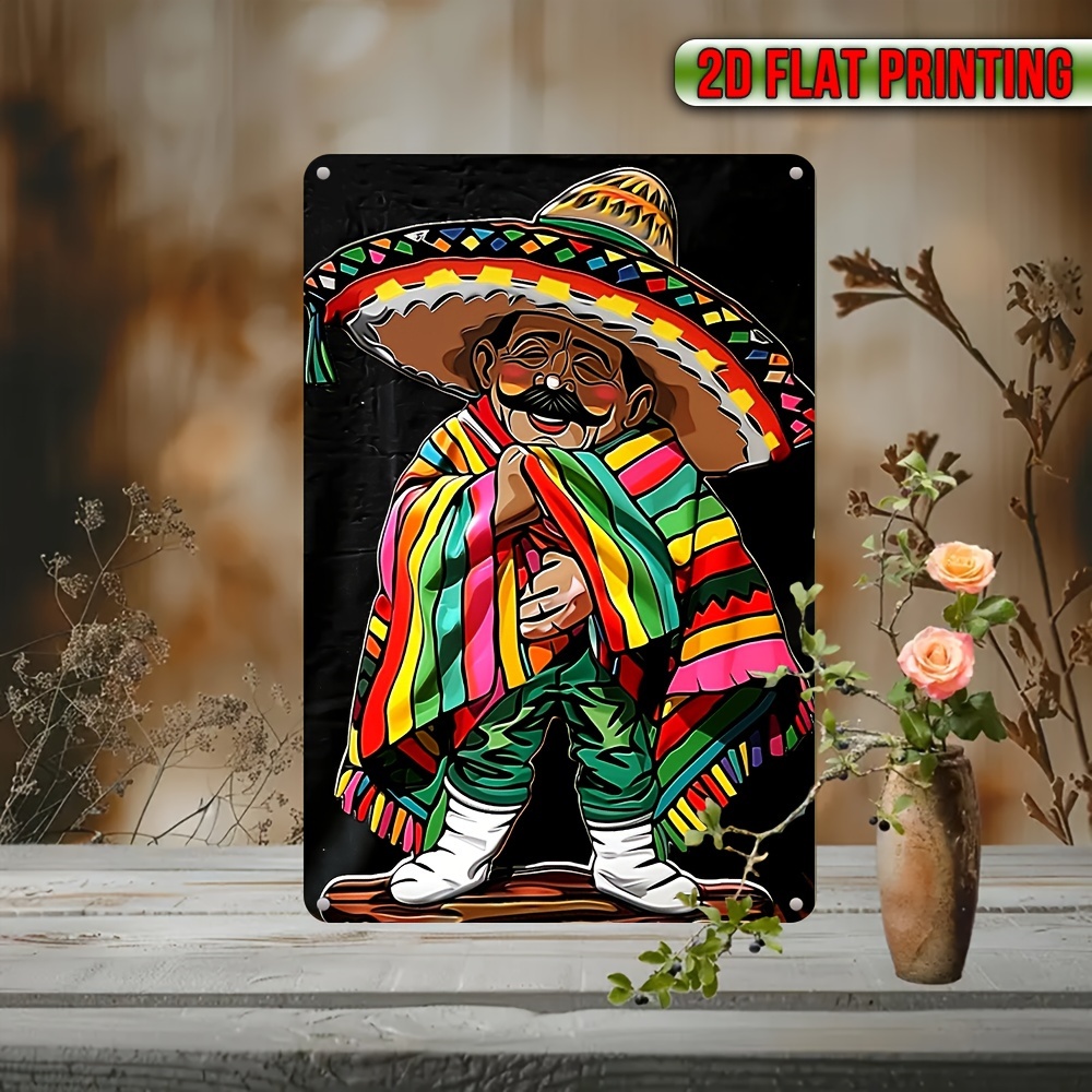 

1pc, Aluminum Sign, 20cm*30cm, Uv Printed, Colorful Mexican Man Design, Wall Hanging Decor, Multi-purpose, Festive Home & Kitchen Decor, English Language