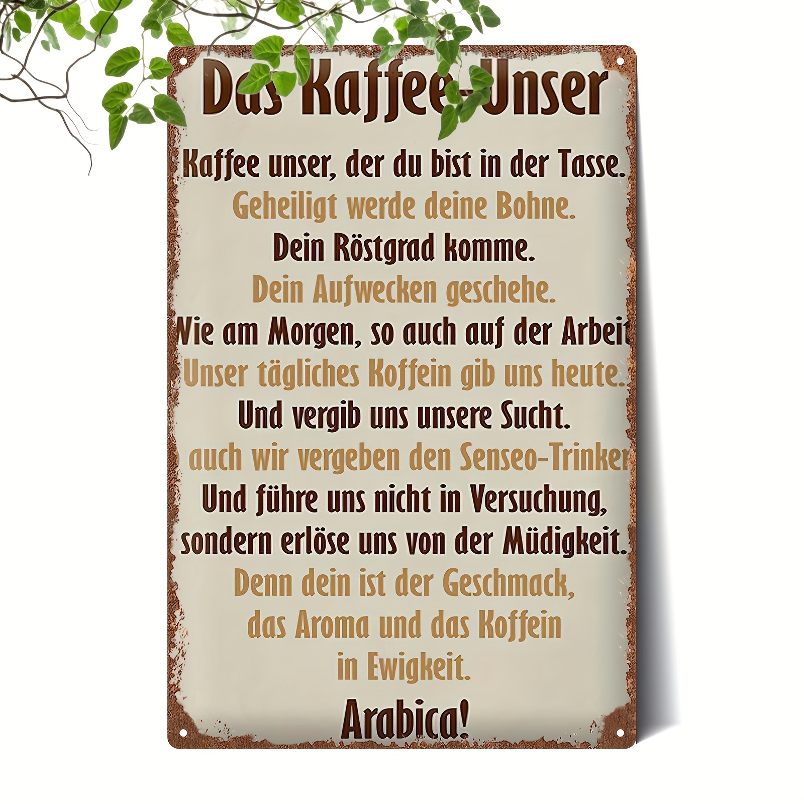 TEMU Deutsches Metall-Kaffeeschild "Der Kaffee Unser" - Vintage Rustikale Wanddekoration für Zuhause & Garten, Rahmenlose Eisen-Café-Dekoration,