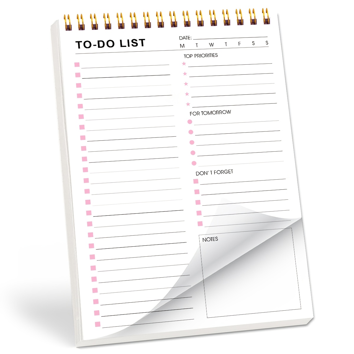 TEMU Agenda de liste de tâches, cahier de planification quotidienne non daté, organisateur de tâches quotidiennes à spirale, couverture facile à