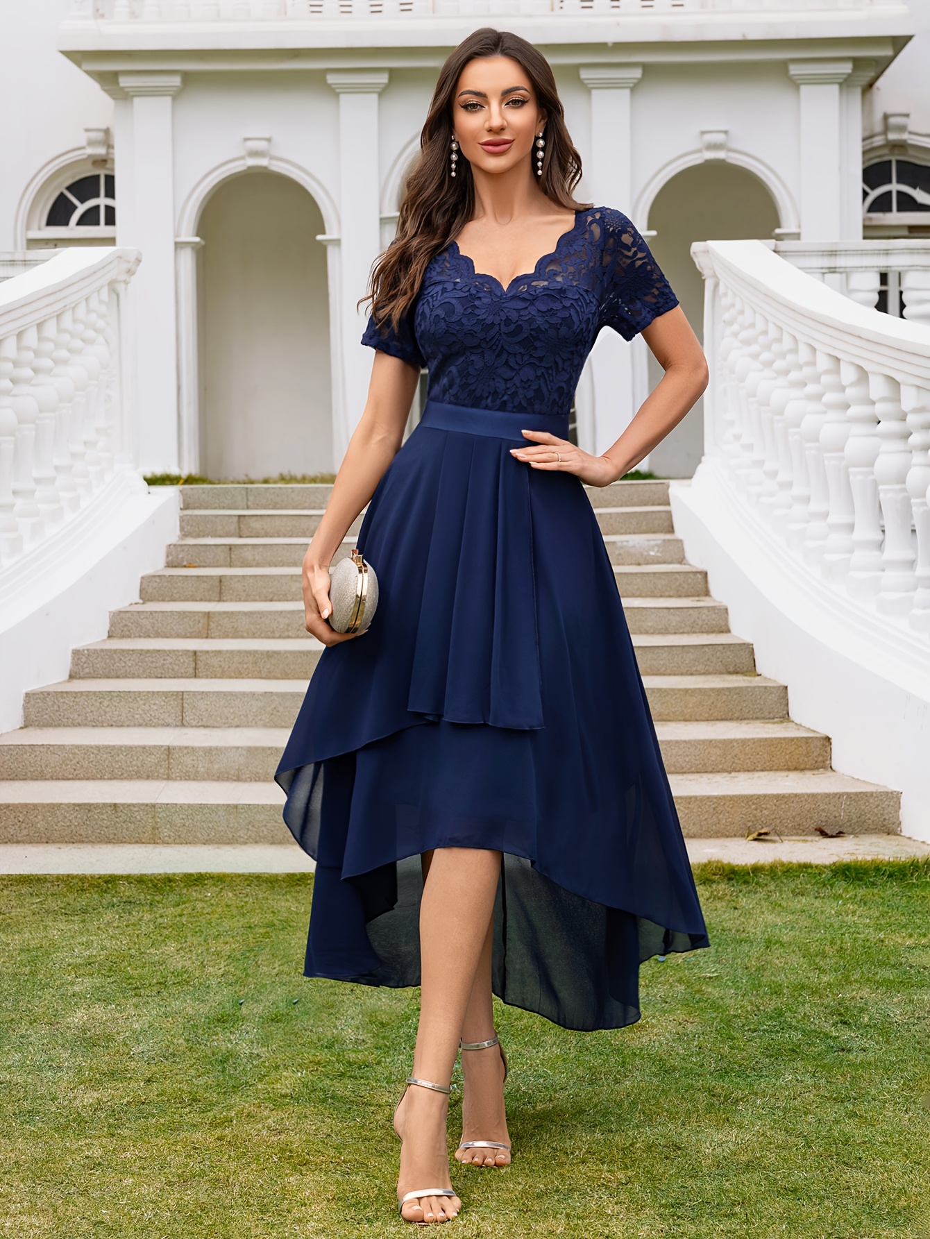 elegante abito sposa donna scollo maniche corte in Temu Italy