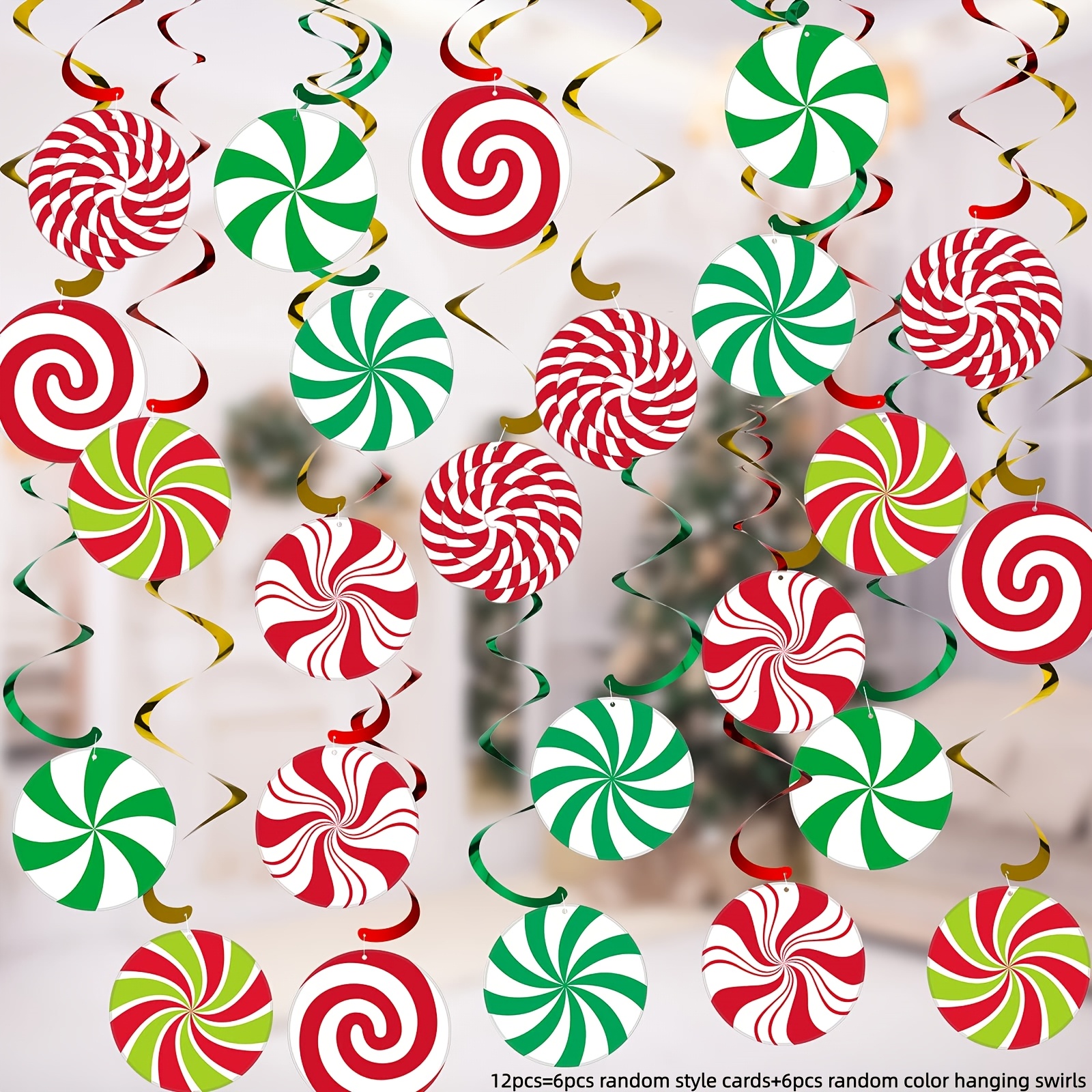TEMU 12/24/36pcs, Décorations de Noël à suspendre de de bonbons de , Guirlandes de papier d'aluminium rouge, pour plafond de sucettes, Fournitures de