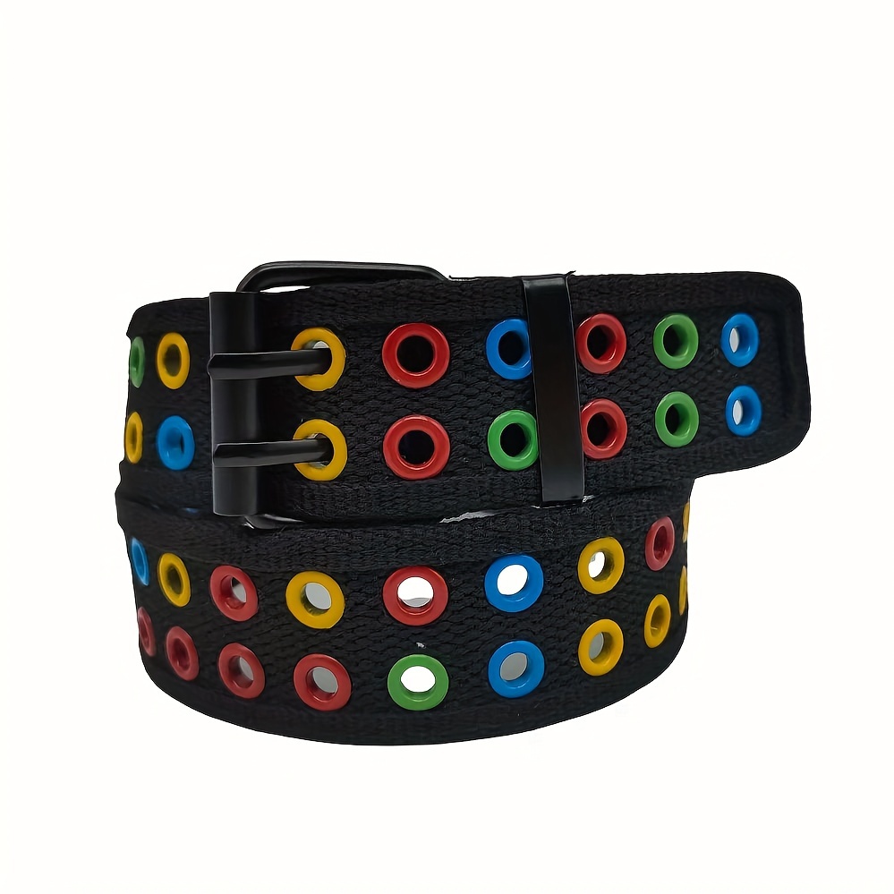 Image of Color-mixed Perforated Black Belt, Trendy, Fashionable, , Casual, And Sporty Trouser Belt For Men And Women