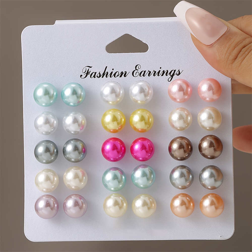 

15 Pairs Simple Pearl Stud Earrings Vacation Party Ear Ornaments Simple Leisure Style For Women