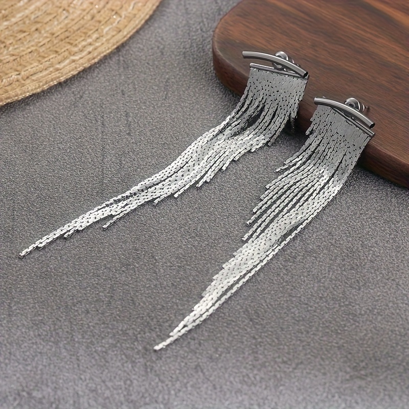 Sparkle Gunmetal Irregular Tassel Drop Earrings