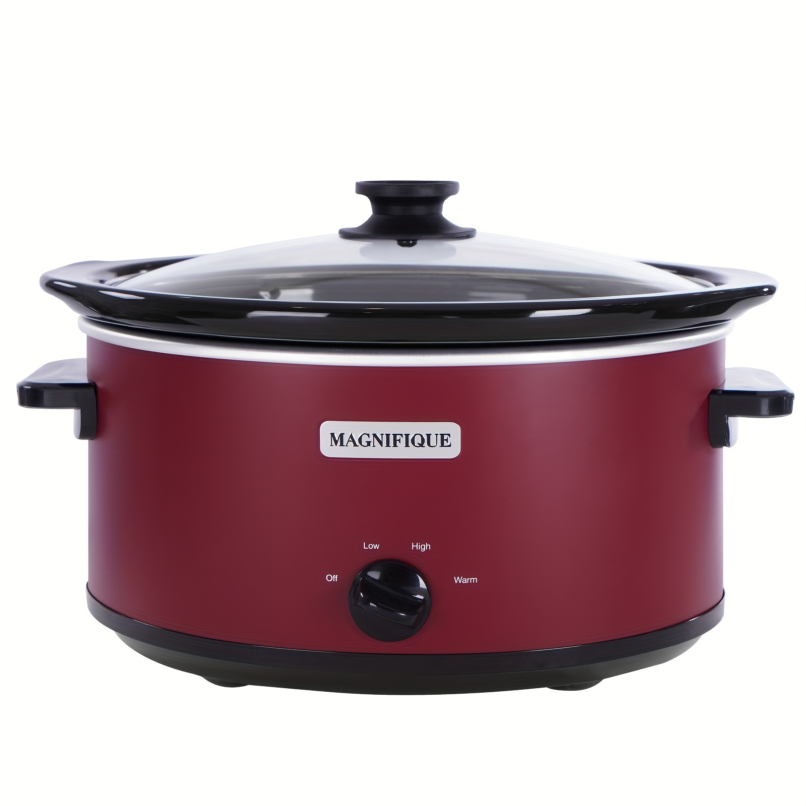 

Magnifique 8 Quart Slow Cooker Oval Manual Pot Food Warmer With 3 Cooking Settings, Red Stainless Steel