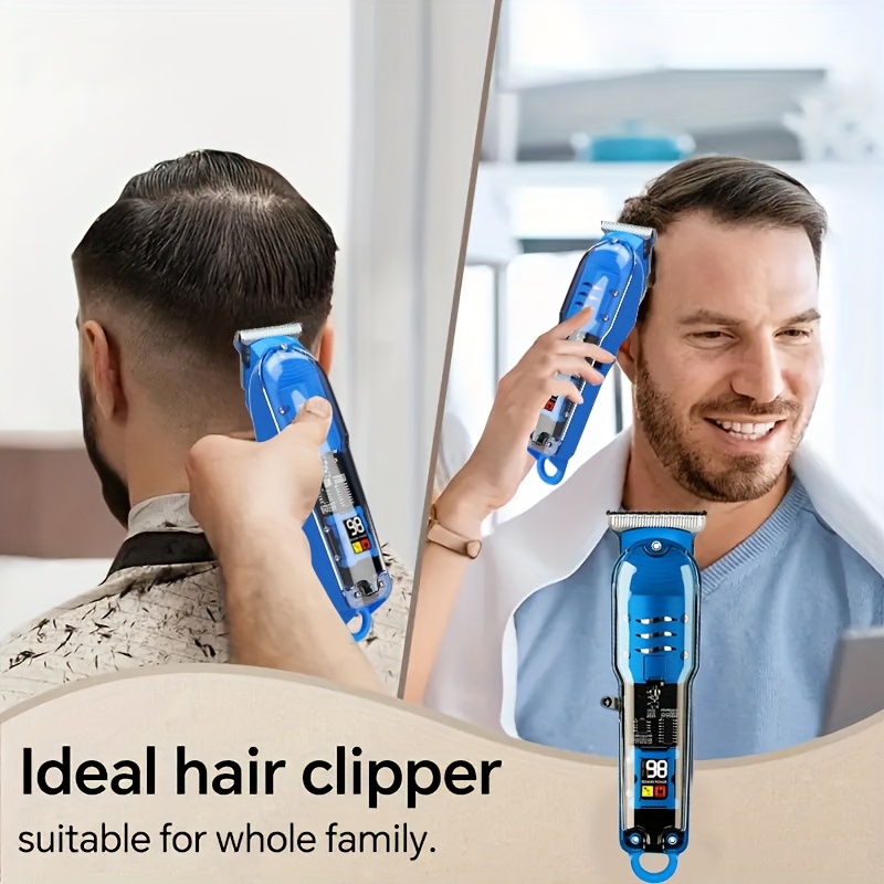 Rechargeable Professional Electric Hair Clipper, Transparent Shell Shaped Hair Trimmer, Cordless Portable Haircut Kit for Men Women Salon, with LED Display Screen