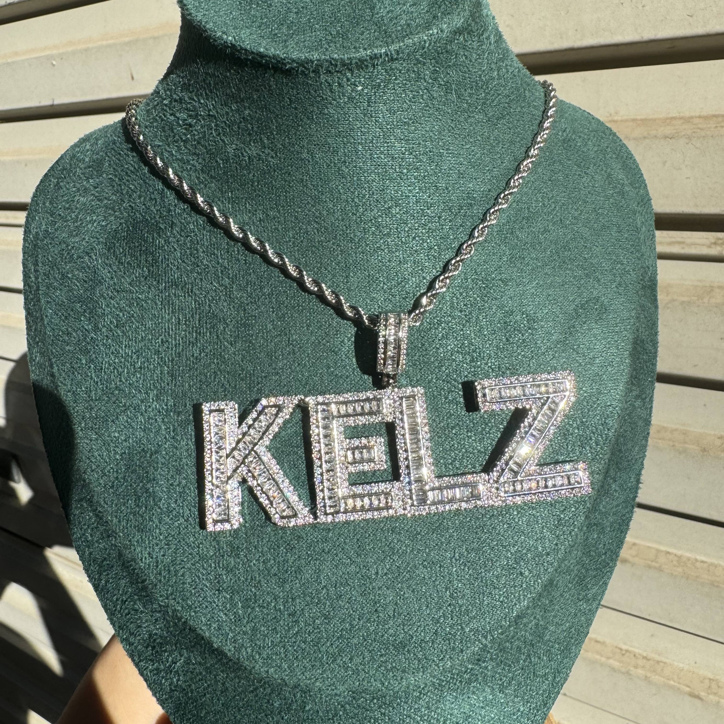 

Customizable Boys' Pendant Necklace With Personalized Uppercase & Lowercase Letters - Hip-hop Style, Full Cubic Zirconia, April Birthstone, White Golden Plated Copper