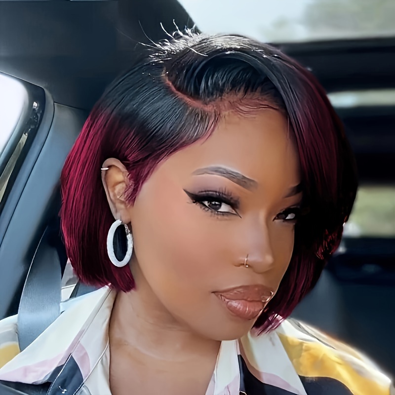 TEMU 13x4 Transparent Front Wig - Brazilian Human Hair Cut Bob Straight 150% Density Natural Looking Wig For Women, Tones, Daily Use & Special Occasions