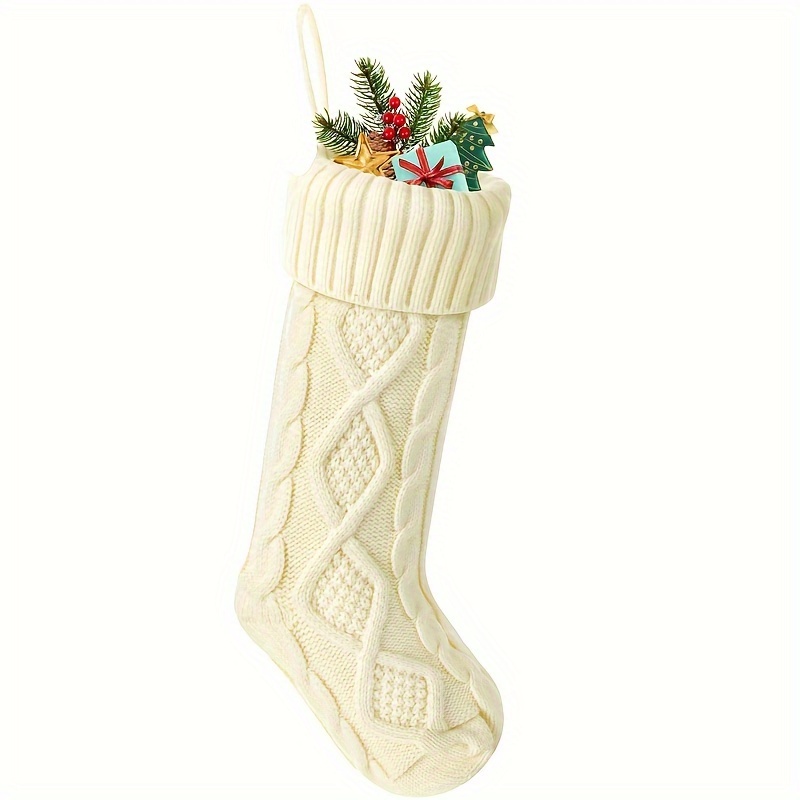 TEMU Personalized Knit Christmas Stockings With Custom Names - Leather & Polyester Blend, Holiday