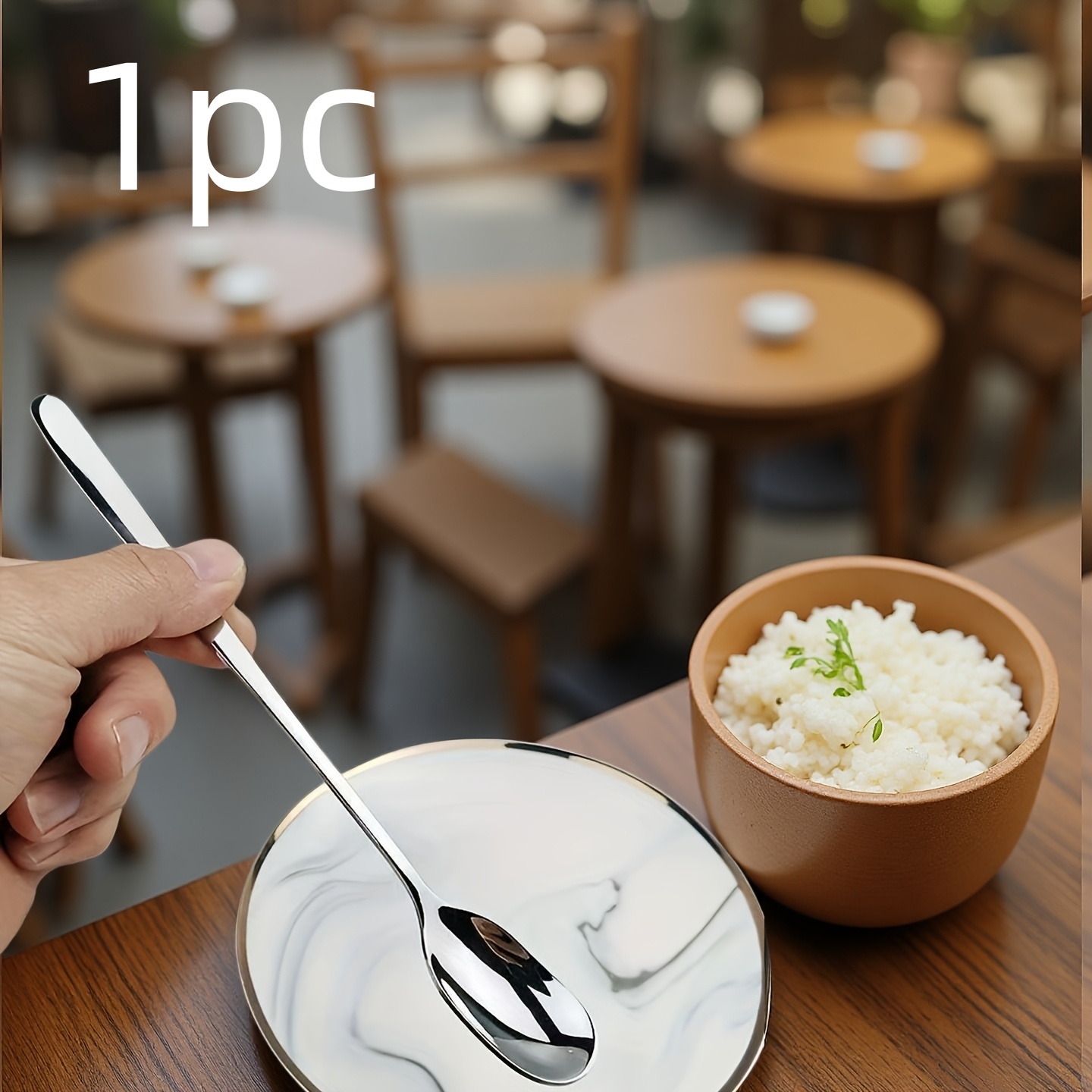 E-shop - Dessertlöffel aus Edelstahl mit langem Griff, Löffel mit langem Kopf zum Mischen, Kaffee-Löffel für den Haushalt und den Gewerbe, Kreative