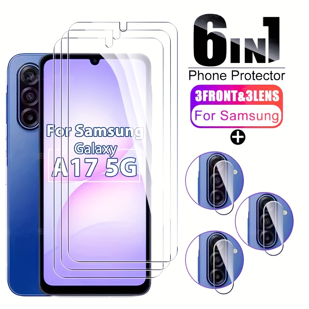 6v1 Polno zaščitno steklo za for Samsung Galaxy A17, zaščitna folija za zaslon in objektiv, kaljeno steklo za for Samsung A17