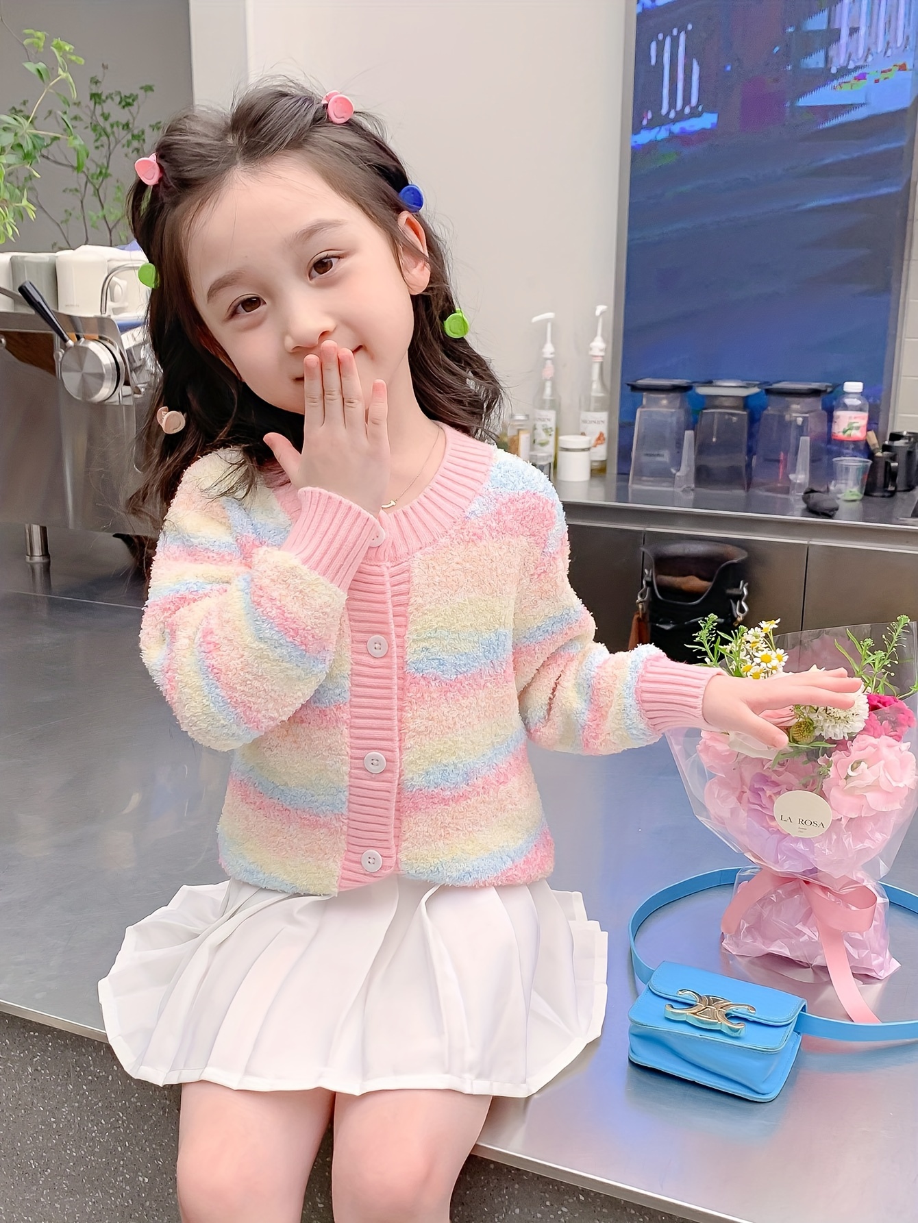 Girls' Knitted Cardigan, Small And Medium-Sized Fashionable And Foreign-Style Spring And Autumn Season, Small Fragrant Style Sweater Top, Long Sleeves