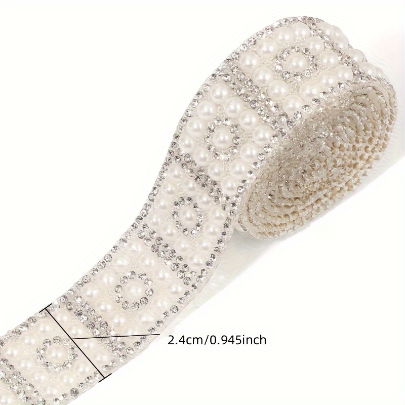 Image of 1 Yard/pack Abs Round Pearl Beads Rhinestone Decorative Ribbon Crystal Non-self-adhesive Stickers Suitable For Decoration Self-adhesive Craft Decoration