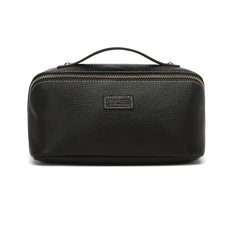 Genuine Leather Women's Cosmetic Bag - , Portable Makeup Organizer With Multiple Compartments, Handheld Design For Travel And Daily Use, Makeup Bag