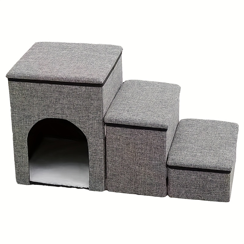 TEMU Foldable Multi-level Pet Stairs With Storage & Pet House - Heavy-duty Sturdy Pet Staircase With Non-slip Steps, Space-saving For Small Dogs,