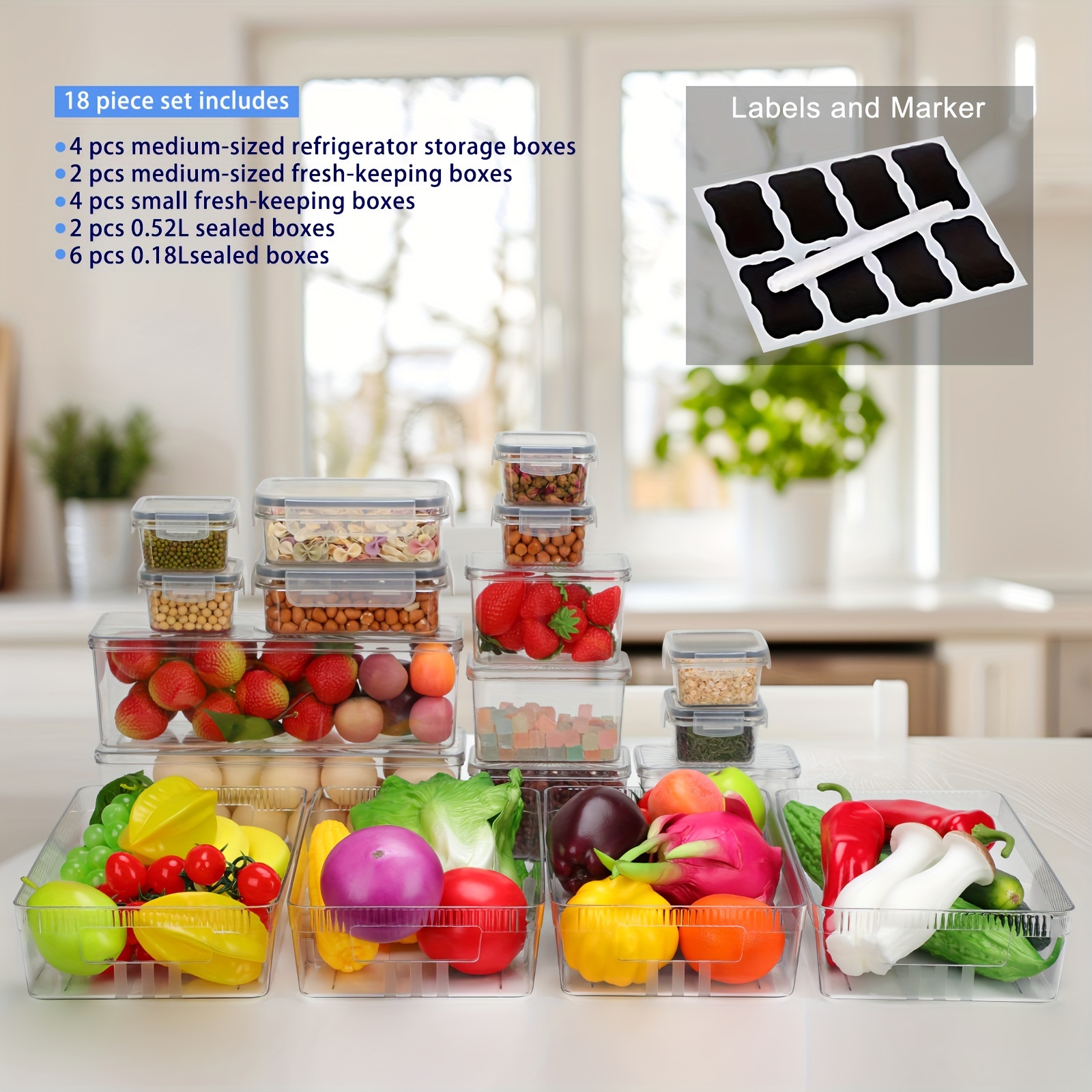 

11pcs/18pcs Airtight Food Storage Containers With Lids, Anti Leak Cereal Flour Storage With 4-side Locks For Solid Food Soups And Sauces, Freezer-safe Plastic Pantry Kitchen Organizations