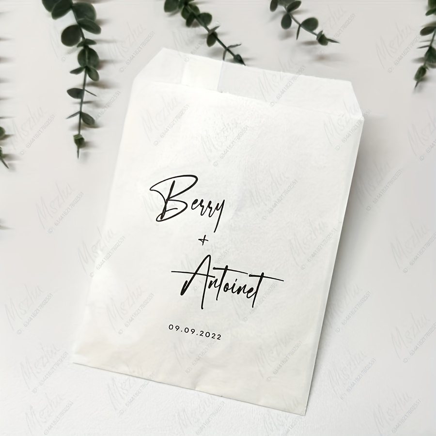 TEMU 25 Custom Wedding Favor Bags, Personalized With Names And Dates For Holiday/wedding/christening/birthday Party Decorative Paper Bags, Elegant
