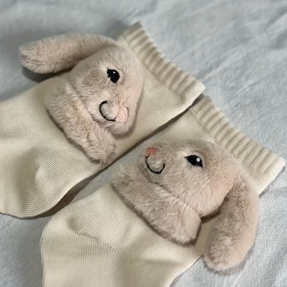 Image of Adorable 3d Bunny Socks, Perfect For Women As Cozy Animal Slippers, A Fun Easter Present, And Comfortable Slouchy Socks For Home Use