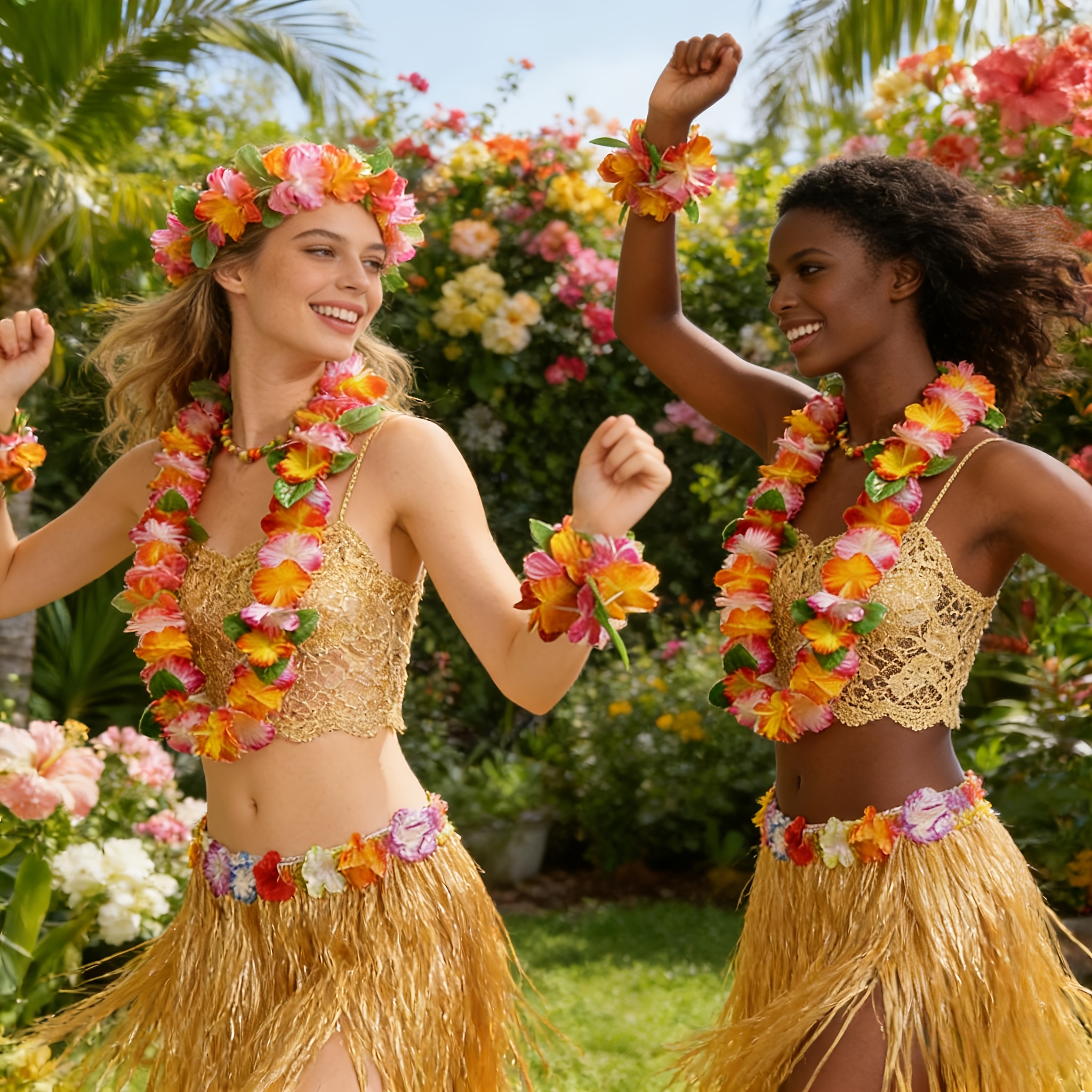 5pcs hawaiian costume complete luau party outfit grass skirt - Temu Kuwait