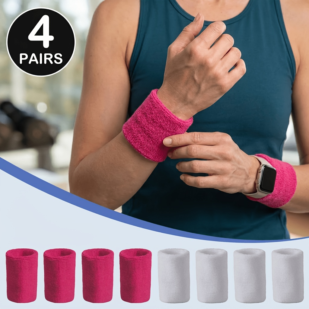 TEMU 4 Pairs Sports Wristbands, Thick Terry Sweat Absorbent Wrist Sweat Bands For Gym Running Tenni
