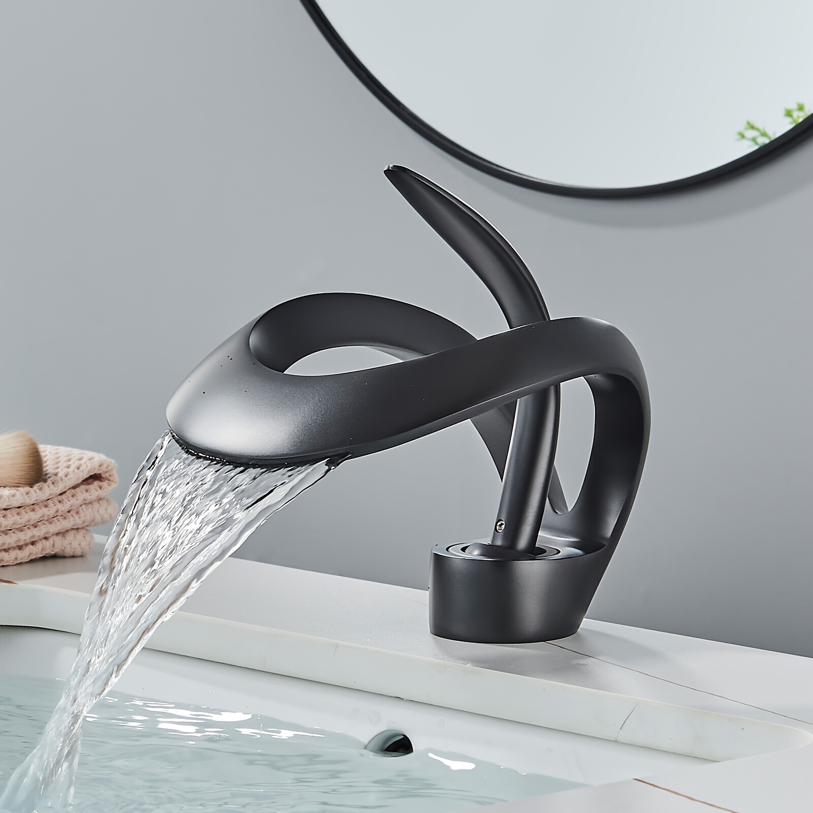 Image of Elegant Bathroom Sink Faucet Single Hole, Waterfall Vanity Sink Faucet, Single Handle Basin Tap With Supply Line (chrome/) Europe