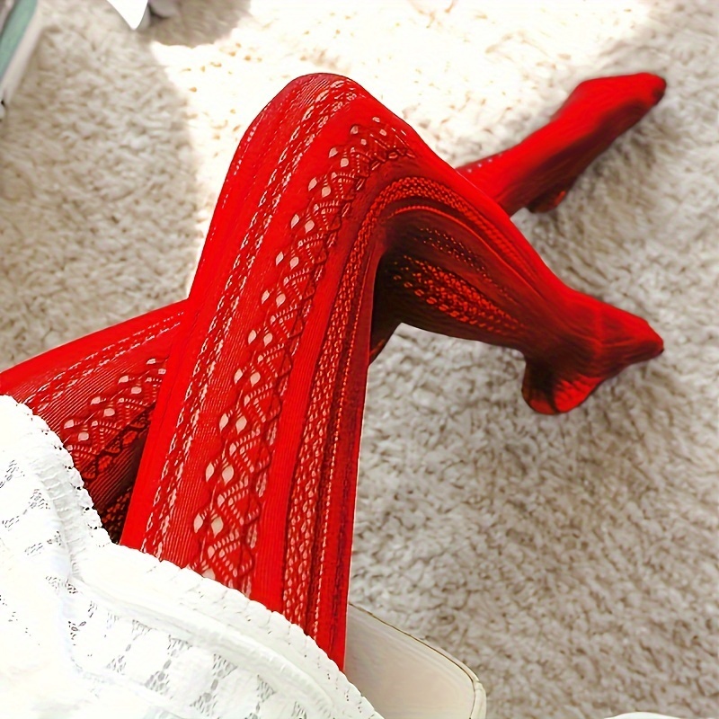 

Elegant Striped Red Tights For Women - Polyamide And Elastane , Hand Washable, Knitted Fabric, Of Stylish Knit Pattern Pantyhose