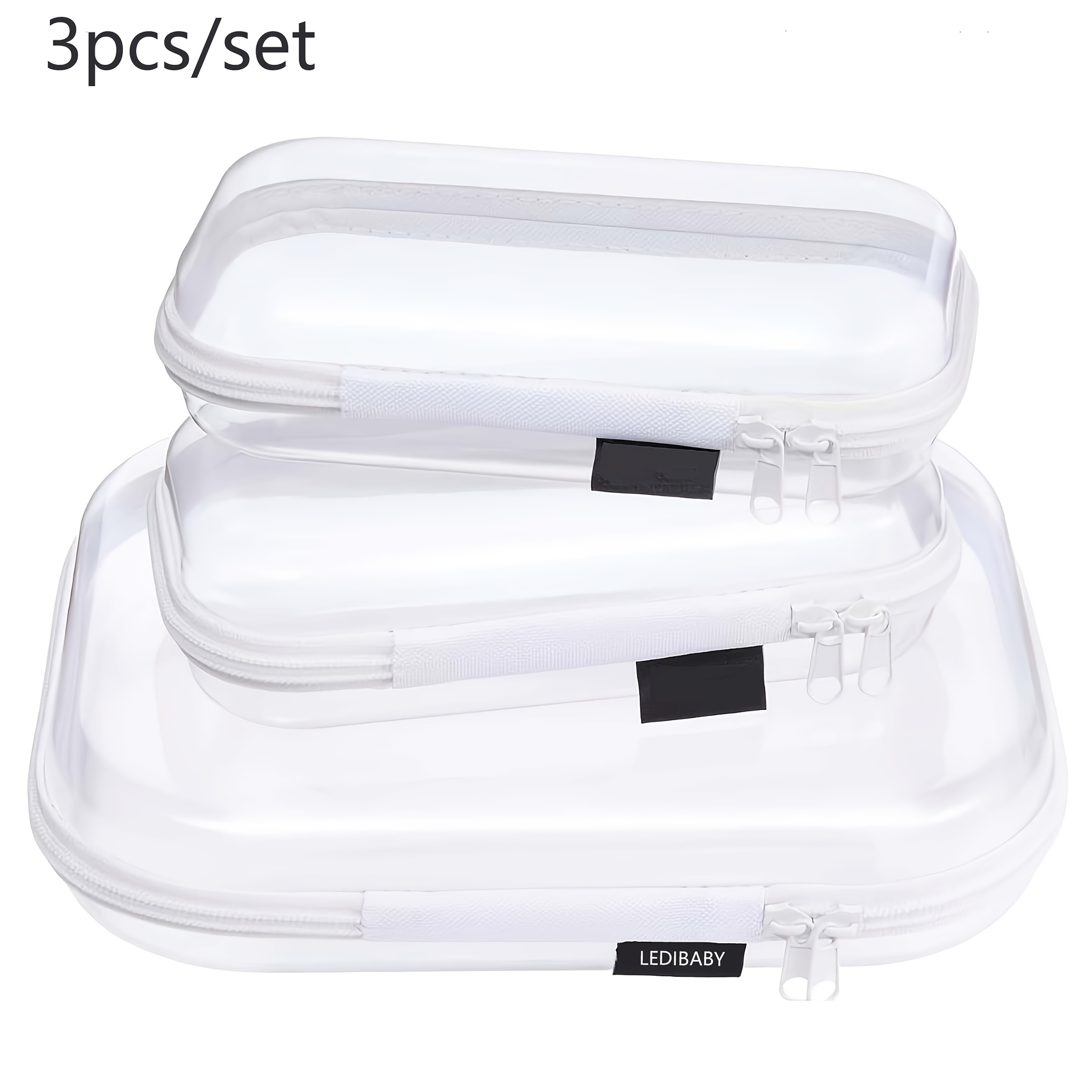 TEMU 3pcs Super Large Clear Hard Shell Zippered Cases, Cosmetic Bags, Jewelry Organizers, Sealed Lid - Durable Plastic Plate Game Mounting Box For