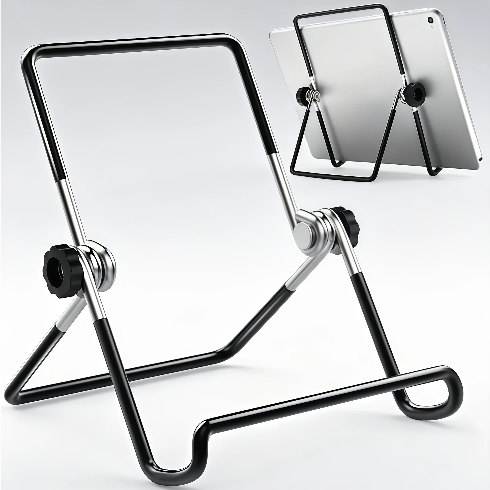 E-shop Klappbarer Tablet-Ständer aus Edelstahl – Tragbarer, verstellbarer Tischständer mit Drahtrahmen, stabilem rutschfestem Metallfuß, für Büro,