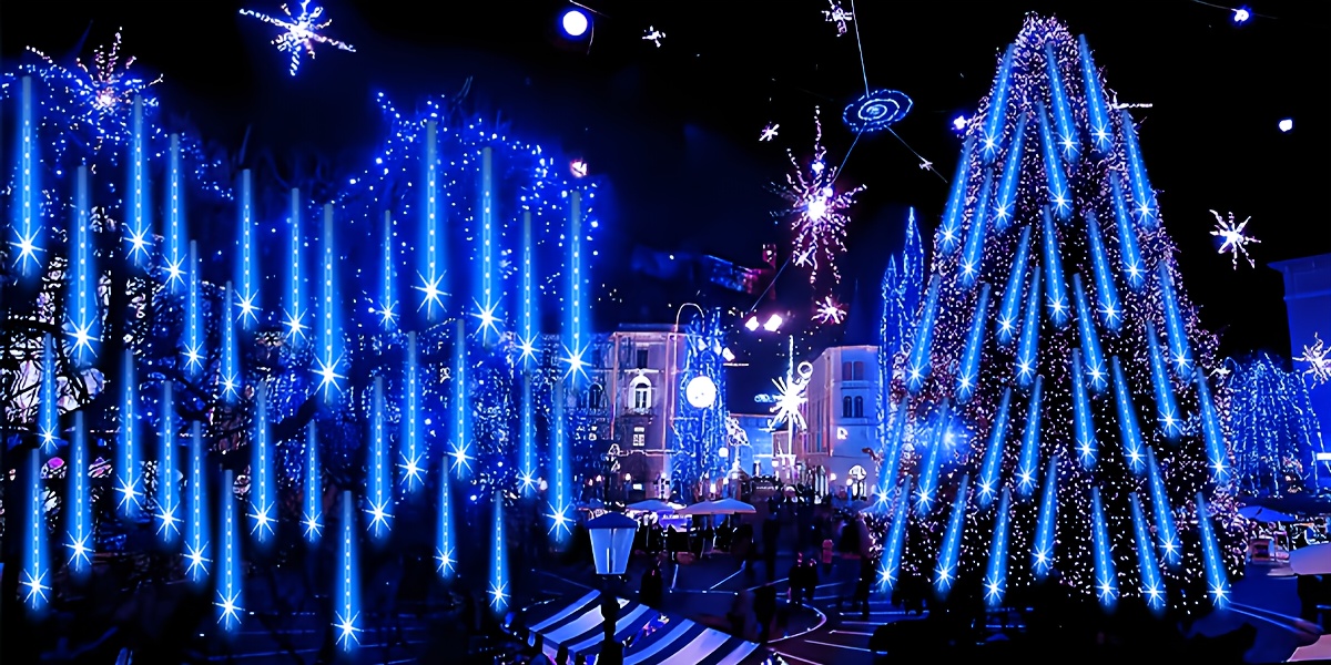 Meteor Shower Lights, Christmas Outdoor/Indoor Meteor Shower Lights, Falling Rain Drop Snowfall, IPX4 Icicle String Light for Bedroom, Garden, Wedding, Party Favors, Christmas, Thanksgiving, Halloween, Holiday Decoration Lighted Holiday Displays