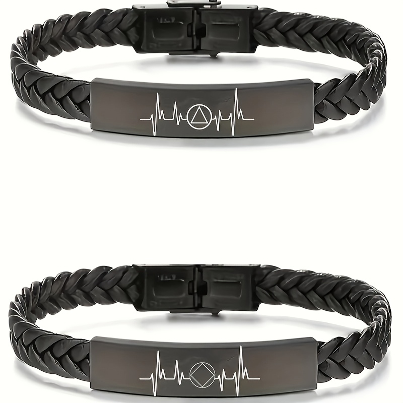 

Aa Na Heartbeat Bracelet - Sleek Black Microfiber Leather With Stainless Steel Clasp, Inspirational Recovery Gift