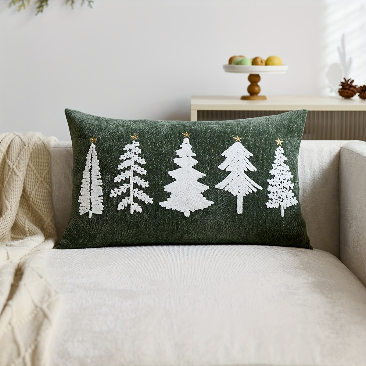 TEMU 1 de almohada bordada con diseño de árbol de Navidad, ideal para decoración de interiores, de almohada decorativa navideña, no el relleno