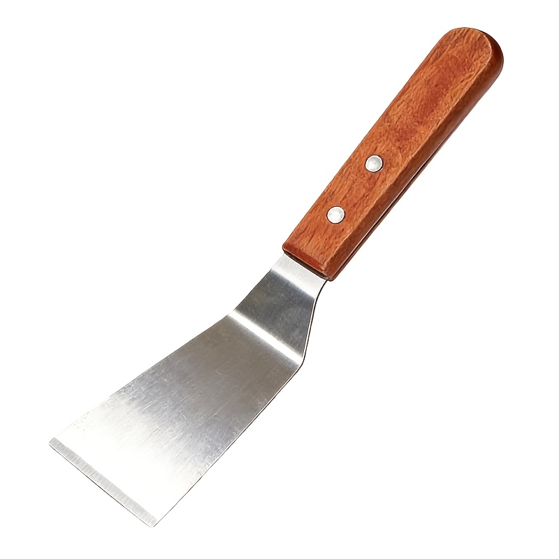 E-shop 1/2 Stk. Edelstahlspatel mit abgeschrägtem Rand Hartholzgriff – Großer Metallwender, geeignet für Gusseisenpfannen, Backformen | Ideales BBQ-
