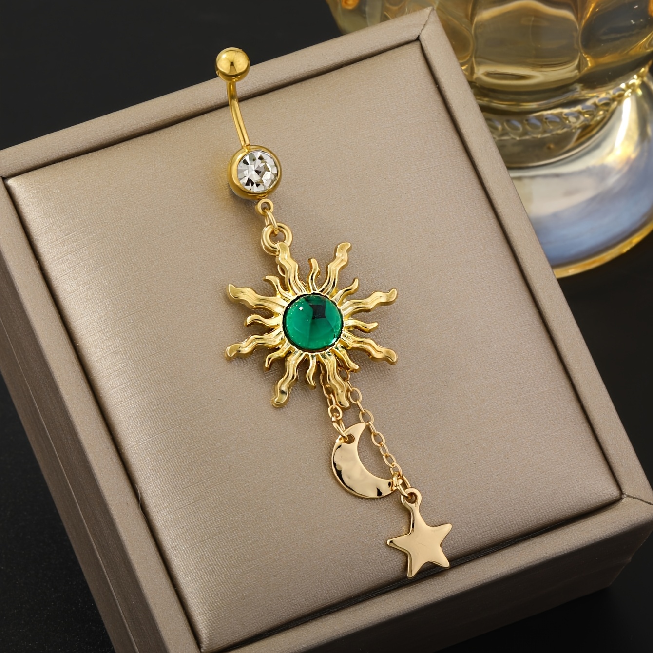 TEMU 1pc Summer Moon 304 304stainless Steel Navel Piercing For Women Daily Wear Middle Eastern Ramadan Festival Belly Ring Body Jewelry Without Gift