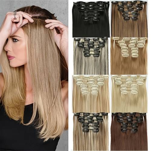 conjunto de 6 presilhas de cabelo femininas de 24 polegadas para extensões de cabelo longo e liso, pacote de cabelo de larguras diferentes, várias cores disponíveis. adequado para uso diário, , festas, casamentos. adequado os tipos de