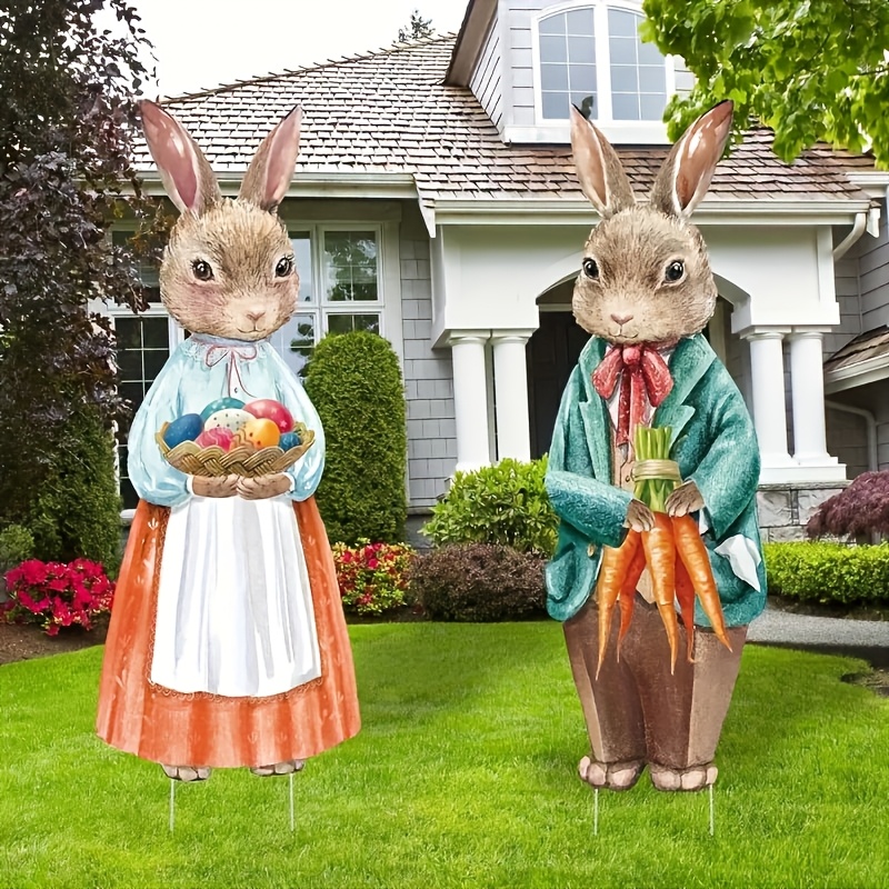 

1pc Classic Easter Bunny Yard Sign, Plastic Stake-mounted Lawn Ornament, Waterproof Outdoor Garden Decor, No-electricity Holiday Decoration, Large Rabbit Easter Party Decorative Sign