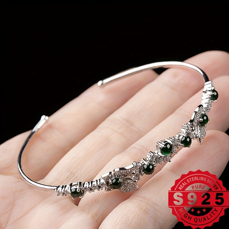 925 Silver Natural Stone Ice Full Green Bracelet - DIY Jewelry