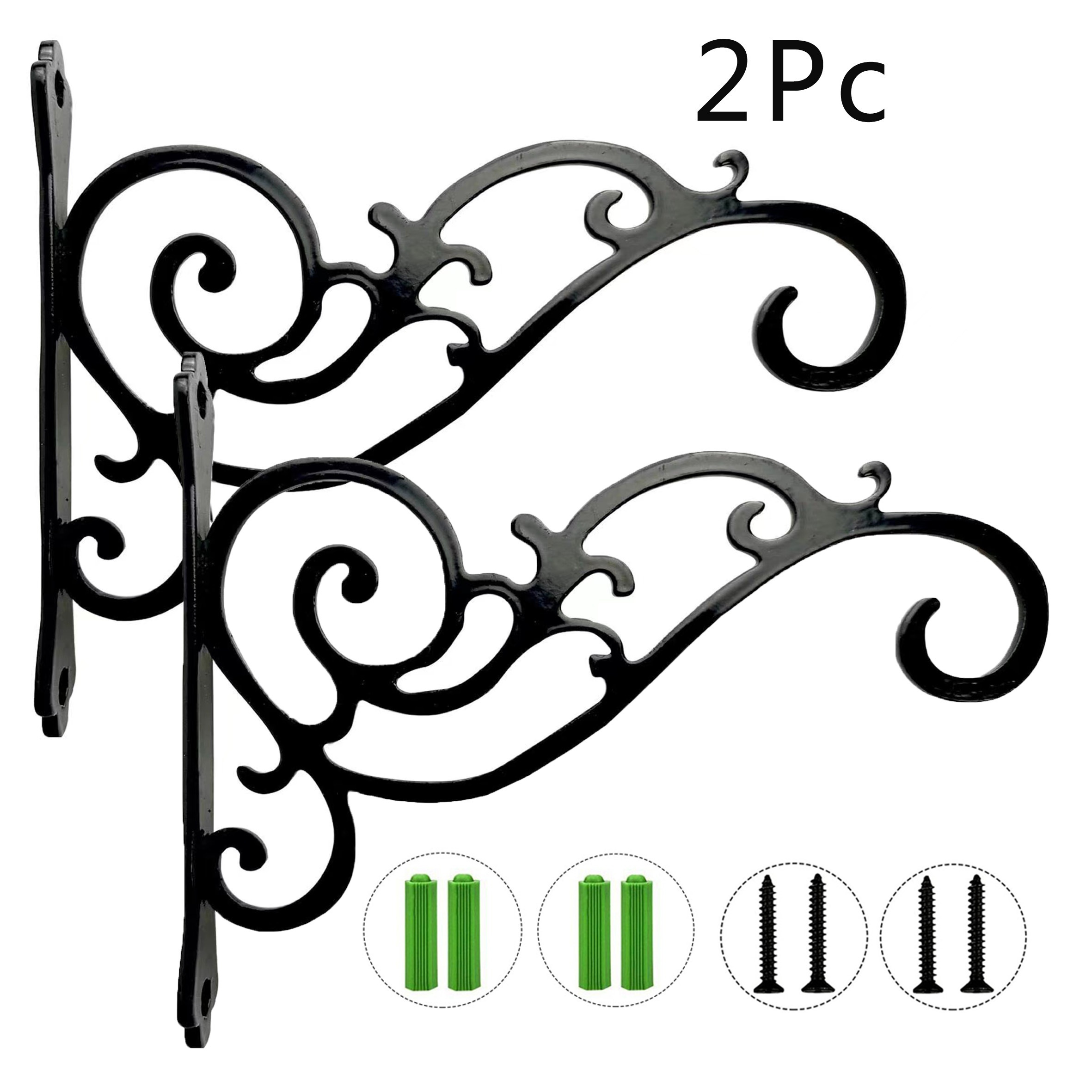 Image of 2pcs Wall Hook Hanging Plant Bracket Iron Hanging Hooks Screws, Decorative Plant Hanger For Planters, Lanterns, Wind Chimes, Indoor Outdoor Home Decor