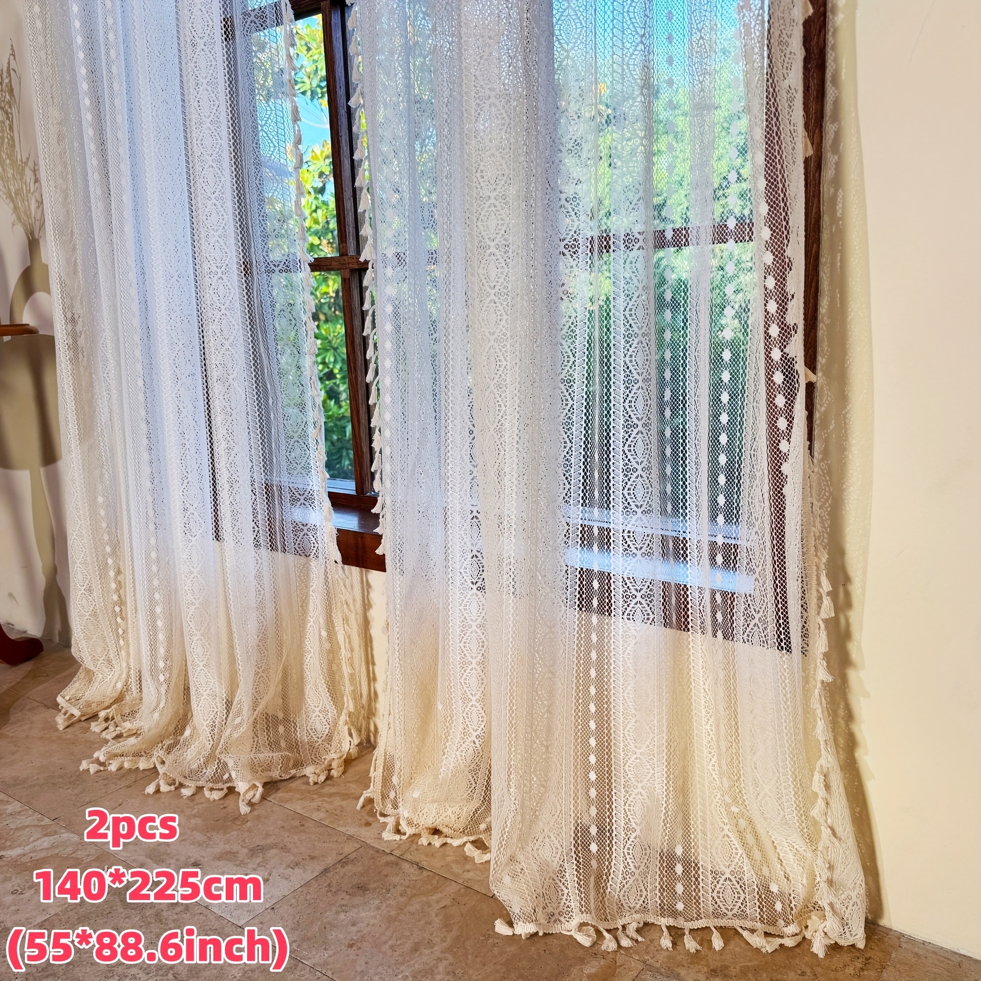 Image of Set Of 2 Bohemian Lace Curtains, Top Rod For Easy Hanging, Protection, Privacy Protection, Translucent, Lightweight, Suitable For All Room Types, Holiday Gifts