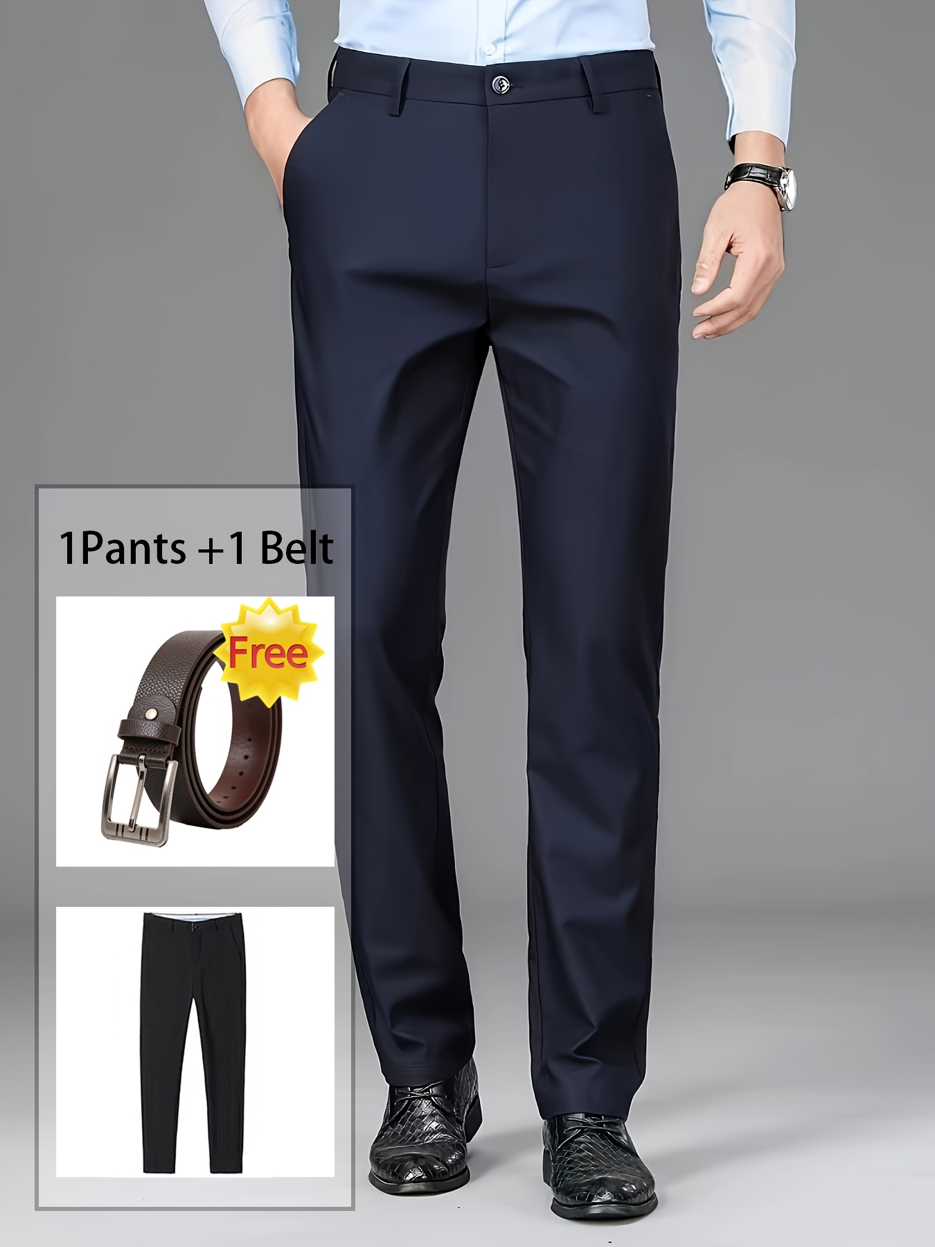 Men's Professional Business Trousers, Stretch, Wrinkle-resistant and Iron-free, Formal & Casual Loose Straight-leg Suit Pants, Versatile for Office Workers, Ideal Gift for Work Wear