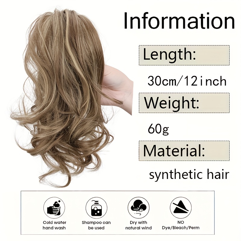 12 inch short curly clip in ponytail extension heat resistant synthetic hair with   claw clip multi color options for weddings parties casual attire women girls natural look hairstyle details 3